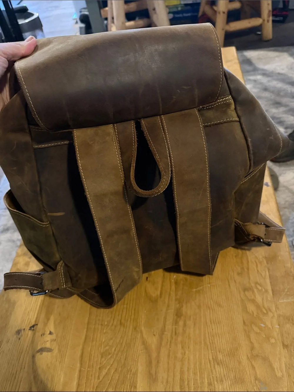 Bullstrap Large Brown Leather Backpack Distressed Full Grain Travel Work Bag